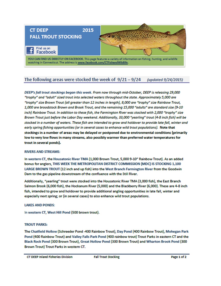 CT Fall Trout Stocking Report. FmRA